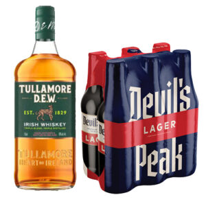 TULLAMORE DEW Irish Whiskey & 6 Pack Devils Peak Lager NRB's